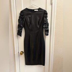 Faux leather, ruched sleeve dress only worn once. This dress is unique and fun.